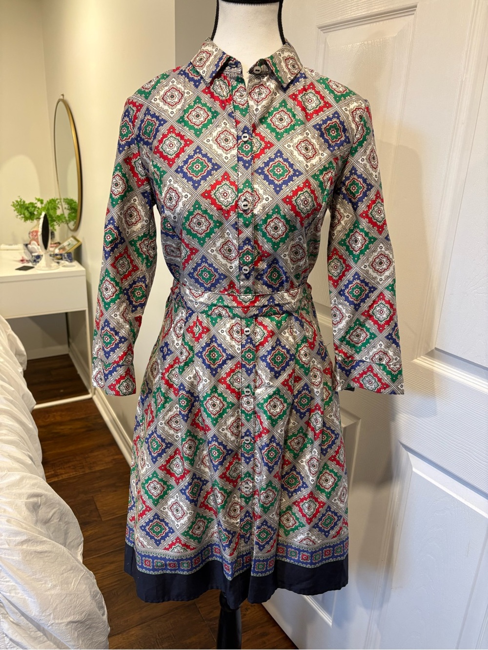 Tommy Hilfiger Geometric Print Belted Shirt Dress Size 4